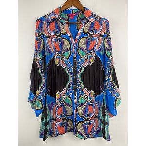 Sunny Leigh size Small Women’s Multicolor Paisley Floral Button Up Blouse Top